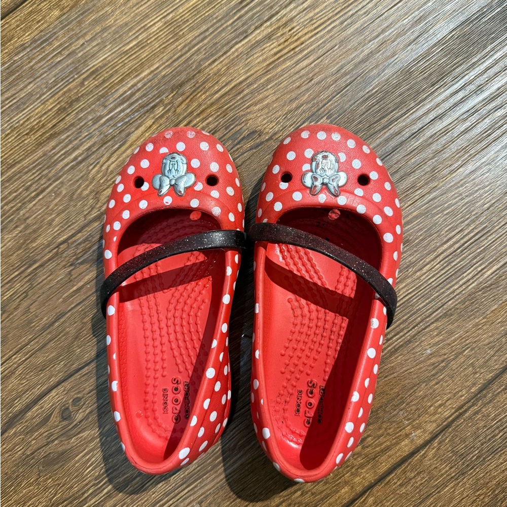 CROCS Kids Red and White Polka Dot Slippers